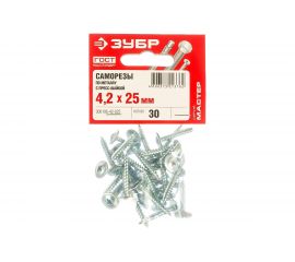Саморезы с прессшайбой по листовому металлу до 0,9 мм Зубр PH2 4,2х25 мм 30шт 300196-42-025 