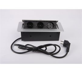 Выдвижной встраиваемый розеточный блок Inrior на 3 EURO розетки, TORO-03-80 