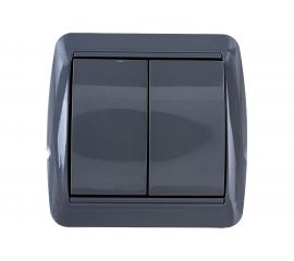 2-клавишный выключатель TDM открытой установки IP44 10А серый "Селигер" SQ1818-0102 