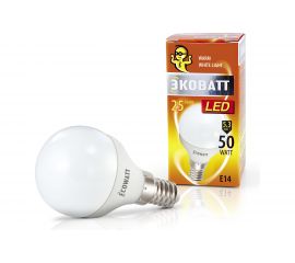 Светодиодная лампа ECOWATT P45, 230В, 5.3W, 2700K, E14, теплый белый свет, шарик 4606400419808 