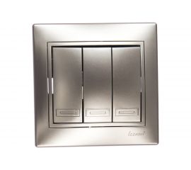 Тройной выключатель Lezard MIRA серый металлик, со вставкой 701-1010-109 