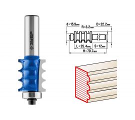 Фреза кромочная фигурная №1 ПРОФЕССИОНАЛ (22.2х25.4х70.7 мм; R 3.2 мм; хвостовик 12 мм) Зубр 28712-22.2 