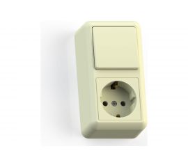 Комбинированный блок Кунцево-Электро ОПТИМА открытой установки, 1 клавиша, выключатель+розетка с з/к БКВР-405 с/к 8086 