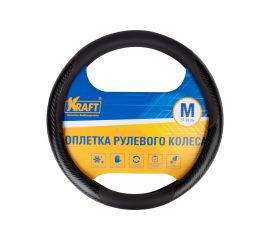 Оплетка KRAFT эко-кожа с карбоновыми вставками, размер M, 38 см, черная KT 800343 