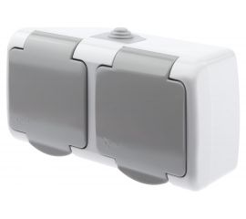 Розетка Intro Atlantic 5-203-03 двойная с заземлением Schuko 16А открытой установки серый Б0051060 