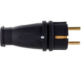 Каучуковая вилка ЭРА с заземлением VX10-B-IP44 16А IP44 прямая черная, Б0055414 