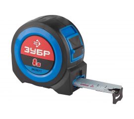 Рулетка Зубр ЭКСПЕРТ, сверхширокое полотно, особо длинный вылет, нейлон покрытие, упрочненный двухкомпонентный корпус, 8м/27мм 34059-08-27 