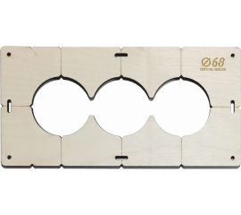 Шаблон для сверления подрозетников на 3 отверстия диаметром 68 мм, толщина фанеры 8 мм РОТОР 3shablon68 