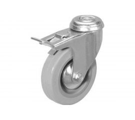 Колесо серая мягкая резина под болт отверстие 10 мм с тормозом SCHG25 50 мм MFK-TORG 5057050M 