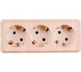 Розетка Intro Quadro 2-206-11 с заземлением трехместная 3x2P+E, 16А-250В, IP20, открытая установка, сосна, Б0053826 