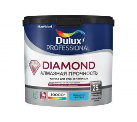 Краска для стен и потолков DULUX DIAMOND MATT, износостойкая, моющаяся, матовая, Баз BW 2,5л 5183570 