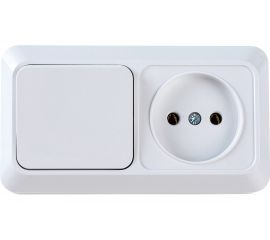 Комбинированный блок TDM выключатель 1-клавишный 10А + розетка 2П 10А 250В БКВР IP20 белый "Ладога" SQ1801-0105 