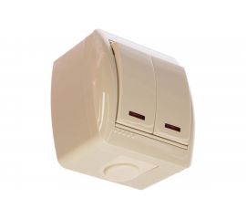 Двойной выключатель Lezard NATA, с подсветкой, крем, 710-0300-112 