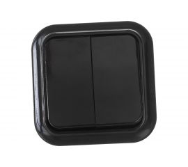 Выключатель Bylectrica 2-клавишная, открытая установка, 6 А, серия ПРАЛЕСКА, А56-134 черный 