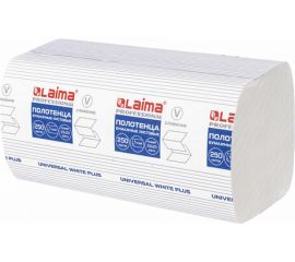 Бумажные полотенца ЛАЙМА H3 UNIVERSAL WHITE PLUS 250 шт, 1 слой, белые, 230х230 мм, 15 пачек, V-сложение 111343 