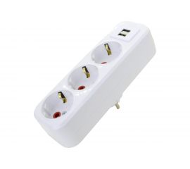 Прямой разветвитель AY-KA на 3 розетки с USB, 16A 250В с заземлением, белый 7713800 