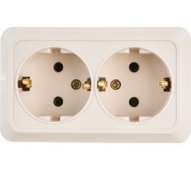 Розетка Intro Quadro с заземление двойная 2x2P+E Schuko, 16А-250В, IP20, открытая установка, слоновая кость, Б0053803 