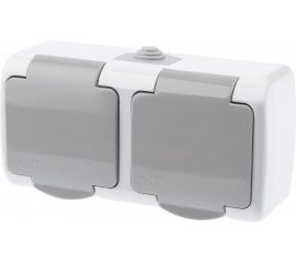 Розетка Intro Atlantic 5-204-03 двойная с заземлением Schuko шторки открытой установки серый Б0051061 