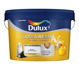 Краска для стен и потолков DULUX ULTRA RESIST КУХНЯ И ВАННАЯ полуматовая база BW 2,5л 5239230 