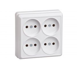 Четырехместная розетка IEK РС24-2-ОБ, без заземляющего контакта, 10А, открытой установки, ОКТАВА, белый ERO40-K01-10-DC 