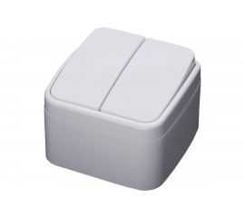Двухклавишный выключатель STEKKER открытой установки 250В 10А, белый, серия Basic PSW10-42-20 39032 