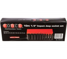 Набор 6 гранных длинных, ударных головок 1/2"", FORCE 4107-10 