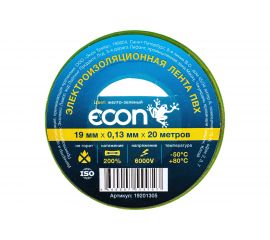 Изолента ECON 19/20/0,13, жёлто-зелёный 19201305 