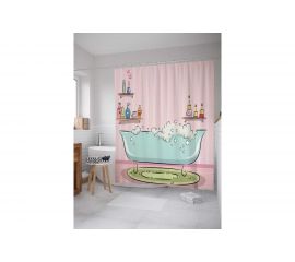 Штора (занавеска) для ванной JoyArty ""Пенная ванна"" из сатена, 180х200 см с крючками, sc_9537 