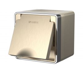 Влагозащищенная розетка с заземлением, с защитной крышкой и шторками Werkel W5071210 Gallant шампань рифленый a051048 