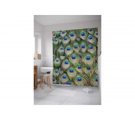 Штора (занавеска) для ванной JoyArty ""Мир павлина"" из сатена, 180х200 см с крючками, sc_12568 