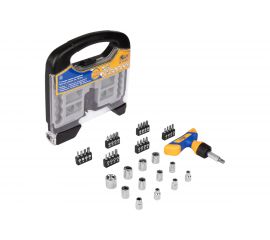 Т-образная реверсивная отвертка с битами и головками 38 предметов KRAFT KT 701041 