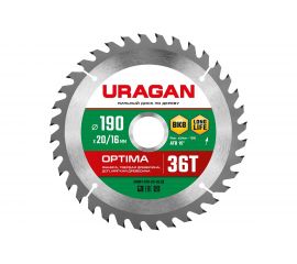 Диск пильный по дереву Optima 190х20/16 мм, 36Т URAGAN 36801-190-20-36_z01 