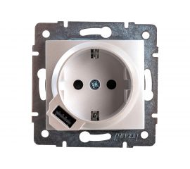 Розетка + USB разъём Lezard, KARINA, с/з, жемчужно-белый перламутр, 707-3088-181 