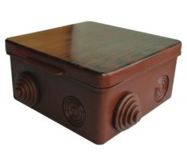 Распаячная коробка Урал ПАК для открытой проводки под темное дерево 100*100*50мм (квадратная), 8 входов ( герм.), КО-93018100-018 