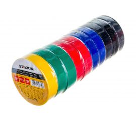 Изоляционная лента STEKKER 0,13x15 мм, 100 м, комплект 10 штук, мультиколор INTP01315-100 39289 