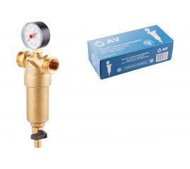 Магистральный фильтр AV Engineering самопромывной 3/4"", 100 мкм с манометром AVE115702 