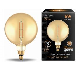 Лампа Gauss LED Vintage Filament Straight G200 6W E27 200x283mm Amber 890lm 2700K 1/6 154802118 