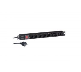 Блок розеток ExeGate ServerPro PDU-19H009 Al-5C135S-EU2.5CU-SW, 19, 1U, алюминий, 5C13, 5Sch, евро, 2.5м 280867 