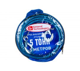 Буксировочный металлический трос General Technologies 5т, d 6мм, с крюками, 5 м, в сумке GT-TRM05 