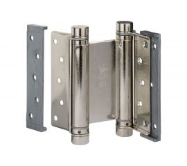 Барная пружинная петля двойн��го действия ALDEGHI LUIGI SPA 125х48х42 мм, цвет: никель, к-т: 2 шт + ключ с декоративными шурупами 101AN125B 