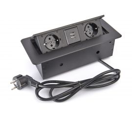 Выдвижной встраиваемый розеточный блок Inrior на 2 EURO розетки 2 USB-A, TORO-22-20 