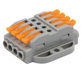 Проходная клемма REXANT с рычажком 4 полюса 0,08-4 мм2 с монтажной площадкой серая 25 шт 07-6264 