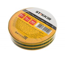 Изоляционная лента STEKKER 0,13x15 мм, 20 м, желто-зеленая, INTP01315-20 32832 