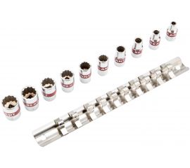 Набор универсальных торцевых головок 1/4, двенадцатигранные, CrV, 10 шт, 4-13 мм REXANT 12-8314 