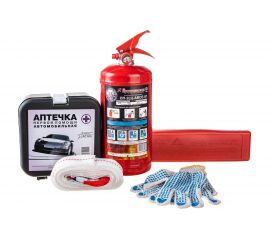 Набор автомобилиста РемоКолор 5 предметов, трос буксировочный, аптечка, огнетушитель, перчатки 62-6-100 