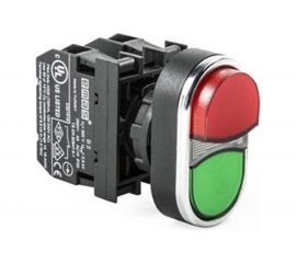 Сдвоенная кнопка Emas красно-зеленая, выступающая 1НО+1НО B101K21KY 