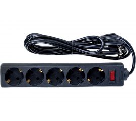 Удлинитель ExeGate EC-5-3B 5евро с заземлением, 3м, защита от перегрузки, выключатель с подсветой, черный 279357 