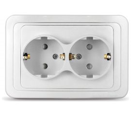 Двухместная розетка UNIVersal Валери с заземлением, скрытой установки, защитные шторки, 16А, 220В, белая еврослот В0128x 