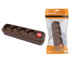 Розеточная колодка, 4 гнезда, с выключателем, бук TDM SQ1806-0066 