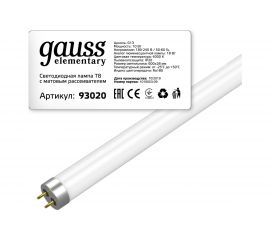 Лампа Gauss LED Elementary T8 Glass 600mm G13 10W 6500K 1/25 SQ93030 